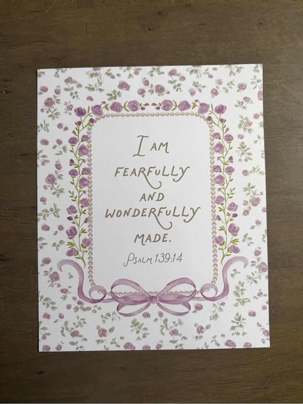 Floral Lavender "I Am Fearfully and Wonderfully Made" Unframed 8x10 Wall Art
